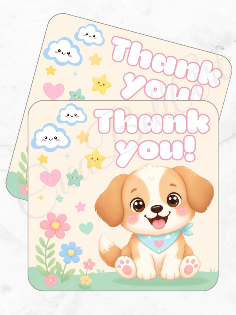 60 Pack Kawaii Dog Square Shaped Thank You Cards